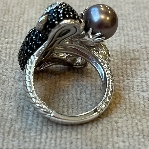 Sterling Silver Black Spinel Monkey Ring Size 7